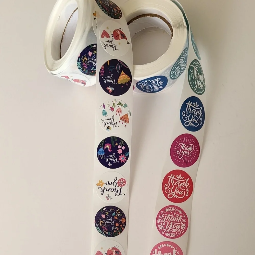 2 rolls/1000 thank you stickers. 1 inch
